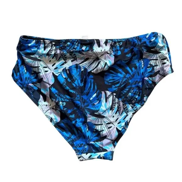 NIP Modlily Royal Blue Ribbed Tankini Set - Mid-Rise Palm Print - Size Large - Picture 3 of 4